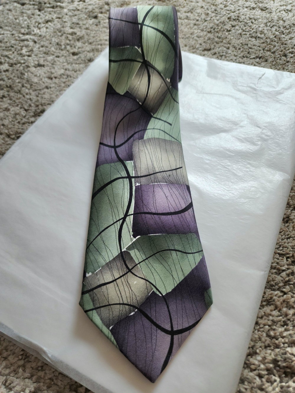 J. Garcia Moon Mountains Silk Tie Collection Fifty-One Green Gray